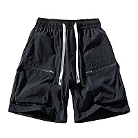 Mens Casual Shorts Soft Stretch Quick-Dry Compression Liner Zip Cargo Shorts with Pockets Summer Beach Board Shorts