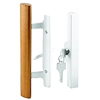Prime-Line C 1316 Patio Door Handle Set, 3-15/16 In., Diecast, Wood Pull, White, Mortise, Keyed (Single Pack)