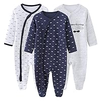 Baby Boys Girls Footies One-Piece Romper Long-Sleeve Jumsuit Cotton Newborn Clothes Set 3-Pack, 0-12 Months