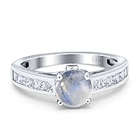Art Deco Round Shaped Natural Moonstone Classic Style Channel Setting Princess Cut Around Band Wedding Engagement Ring 14K Gold Jewelry