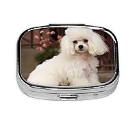 French Poodle Pill Box 3 Compartment Metal Pill Case for Purse & Pocket Portable Medicine Organizer Mini Travel Pillbox Weekly Pill Container