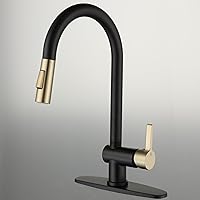 LIWEIKE Black and Gold Kitchen Faucet, High-Arc 360° Swivel Black and Gold Faucet Kitchen with Pull Down Sprayer Single Handle Kitchen Sink Faucet
