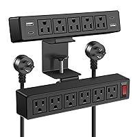 2 in 1 Dual Desk Clamp Power Strip with USB-C,Under Desk Power Strip Surge Protector 700J,11 Outlets,2 USB-C,2 USB-A,1 Switch,6ft Extension Cord,Standing Desk Edge Power Strip,Fit 1.96'' Tabletop