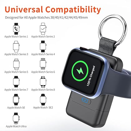 Portable Wireless Charger for Apple Watch,HUOTO iWatch Charger 1400mAh Smart Keychain Power Bank,Portable Magnetic iWatch Charger for Apple Watch Series 9/8/7/6/SE/5/4/3/2/1/UItra/UItra 2