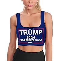 Trump 2024 Save America Again Women's Sports Bras Workout Yoga Bra Padded Fitness Crop Tank Tops