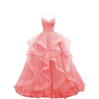 Women Sparkly Tiered Tulle Prom Dresses 2024 Spaghetti Straps Ball Gown Long Puffy Tiered Formal Evening Party Dress