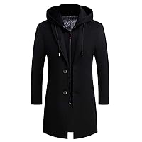 iCKER Mens Trench Coat Winter Wool Blend jacket Overcoat long Top Coat Warm Pea Coat