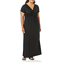 Star Vixen Women's Plus-Size Short Sleeve Twist Front Maxi Dress, Black Solid, 1X