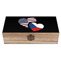 Czech US Flag Funny Wooden Storage Box with Hinged Lid and Front Clasp Jewelry Gift Boxes for Crafts and Home Decor 8