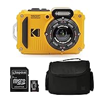 Kodak PIXPRO WPZ2 Rugged Waterproof 16MP Digital Camera with 4X Zoom (Yellow) Bundle with Case and 32GB MicroSD Card (3 Items)