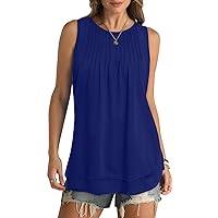 Women's Tank Tops Loose Fit Flowy Round Neck Top Pleated Sleeveless Tiered Ruffle Shirts Casual Summer Tunic Blouse