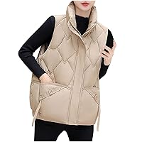Fashion Women's Quilted Puffer Vests Stand Collar Sleeveless Lightweight Padded Coat Gilet Jacket with Pockets