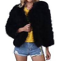 Womens Elegant Faux Fur Coat Sexy Open Front Cardigan Sweaters Solid Warm Winter Coats Furry Turn Down Collar Outwear