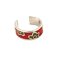 Agatha Ruiz de la Prada Sterling Silver fuchsia and green flower enamel open ring. Only for teenagers 13 and older.