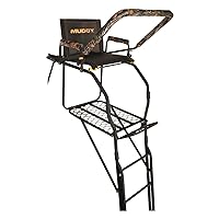 Muddy MLS1550 Skybox Deluxe 20' Tall Single Steel Ladder Tree Stand with Adjustable Padded Shooting Rail for Big Game & Hunting