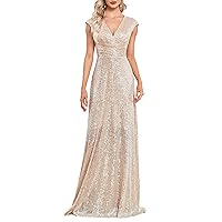 Women's Sequin Prom Dresses V Neck Sparkly Evening Gowns for Women Formal Dress