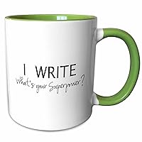 3dRose I Write - Whats your superpower - fun gift for writers - writing love - Mugs (mug_194455_7)