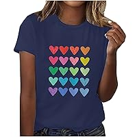 Womens Valentine's Day Graphic Tees Short Sleeve Love Heart T-Shirt Crew Neck Tops Valentine's Day Gifts for Her