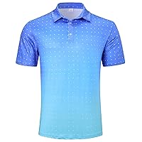 Fanient Men Golf Polo Shirts Short Sleeve 3D Printed Dry Fit Moisture Wicking 4-Way Stretch Summer Athletic Polo Shirts