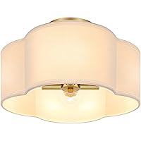 4-Light Semi Flush Mount Ceiling Light Fixture, Gold Modern Close to Ceiling Lamp with White Fabric Shade, Farmhouse Bright Lighting Brass Finish for Nursery Kids Room Bedroom Kitchen Hallway Entryway