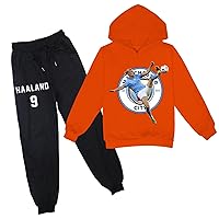 Children Erling Haaland Tops Pullover Hoodie+Sweatpants 2Pcs Set,MCFC Novelty Hooded Tracksuit for Kids