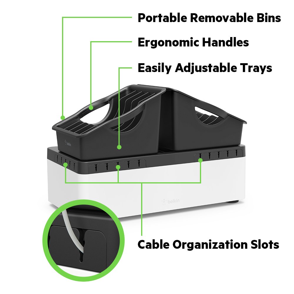 Belkin Store and Charge Go With Portable Trays - AC Classroom Charging Station for Laptops & Tablets - Classroom Organization & Charging Station - Up To 10 Devices Including iPads, Tablets & More