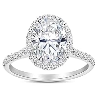14K White Gold 1.75 Carat LAB GROWN DIAMOND Halo Oval Cut Diamond Engagement Ring (D-E Color VS1-VS2 Clarity 1 Ct Center)