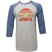 Jaws Raglan T-Shirt Distressed Shark Sun Grey/Denim 3/4 Sleeve Tee