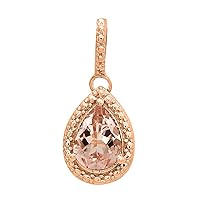 Beaded Halo Pear Morganite Gemstone 925 Sterling Silver Solitaire Pendant Jewelry