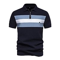 Men's Polo Shirts 2024 Short Sleeve Knit Polo Shirt Slim Fit Fashion Casual Classic Button/Zipper Polo Shirts for Men