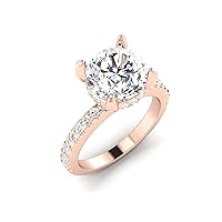 REAL-GEMS Lab Created G VS1 Diamond 14k Rose Gold 3. CT Round Cut Solitaire with Accents Unique Womens Ring Size 4 5 6 7 8 65