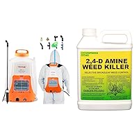 VEVOR Battery Powered Backpack Sprayer, 0-90 PSI Adjustable Pressure, 4 Gallon Tank & Southern Ag Amine 2,4-D Weed Killer, 32oz - Quart