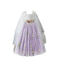 Flower Girls Dress A-Line Floral Sleeveless Pageant Dress Tulle First Communion Gowns with Detachable Cape