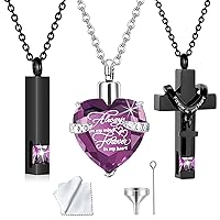 weikui 3 Pieces Heart Cross Cubic Urn Necklace for Ashes for Men Women Cremation Jewelry Crystal Memorial Locket Ashes Pendant Family Keepsake Sharing Jewelry Set
