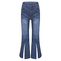 Youth Kids Flared Jeans for Girls Casual Denim Pants Bell Bottoms Junior High Waist Wide Ruffled Trousers Size 10-12