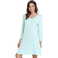 NACHILA Nightgowns for Women-Viscose Made from Bamboo,Long Sleeve Night shirt Soft Sleepshirt Satin V Neck Sleepwear