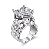 Women's Platinum Plated Love Heart CZ Cluster Statement Big Architecture RingY426