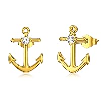 14k Soild Gold Anchor Stud Earrings for Women Anchor Necklace Pendant Nautical Anchor Earrings Jewelry Birthday Mothers Day Gifts for Mom Wife Girlfriend Daughter