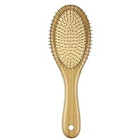 Wooden Paddle Hair Brush with Metal Bristle, Anti-frizz Detangling Brush Styling Hairbrush for Curly Fine Wavy Natural Hair, Scalp Massage Brush, Wet or Dry Use
