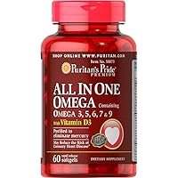 Puritan's Pride All in One Omega 3, 5, 6, 7 and 9 with Vitamin D3, 60 Count(Pack of 1)