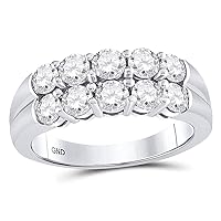 The Diamond Deal 14kt White Gold Womens Round Diamond 2-Row Anniversary Band Ring 1-1/2 Cttw