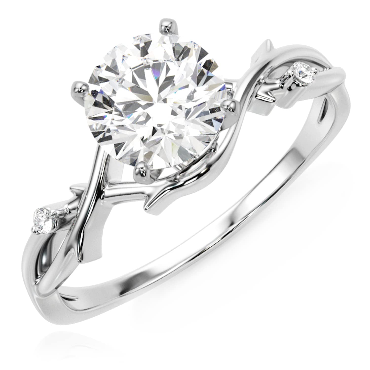 1.20CTW Lab-Grown Diamond 18K White Gold Branch Shank Engagement Ring, 8.5