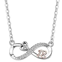 ZakiaHo 12 13 16 18 21 30 40 50 60 70 Birthday Gifts for Women Girls Dainty Adjustable Love Heart Infinity Rose Gold Plated Clear Crystal Pendant Necklaces