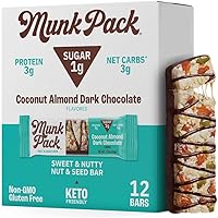 Nut & Seed Bar Coconut Almond Dark Chocolate | 1g Sugar, Low Carb & Keto, 3g Protein | Gluten Free, Plant Based, Zero Added Sugar | Sweet & Nutty Breakfast & Snack Bars | 12 Count