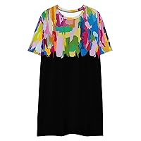 Summer Women's Colorful Abstract Art Painted t Shirt Dress Casual Short Sleeve Crew Neck