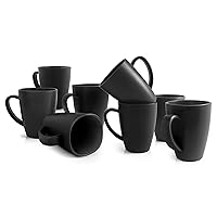 Teivio 8 Pack Plastic Wheat Straw Mugs,12oz Square Water Coffee & Milk Cups with Handle,Reusable Drinking Cup Set for Adults/Kids,Dishwasher safe, Black