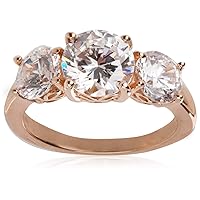 Amazon Collection Platinum or Gold Plated Sterling Silver Round 3-Stone Ring made with Infinite Elements Zirconia