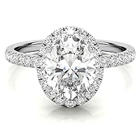 Kiara Gems 3 Carat Oval Moissanite Engagement Rings, Wedding Ring Eternity Band Vintage Solitaire Halo Setting Silver Jewelry Anniversary Promise Vintage Ring Gift for Her