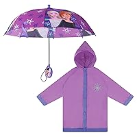 Girls Kids Umbrella and Slicker, Frozen Elsa and Anna Toddler and Little Girl Rain Wear Set, For Ages 2-7