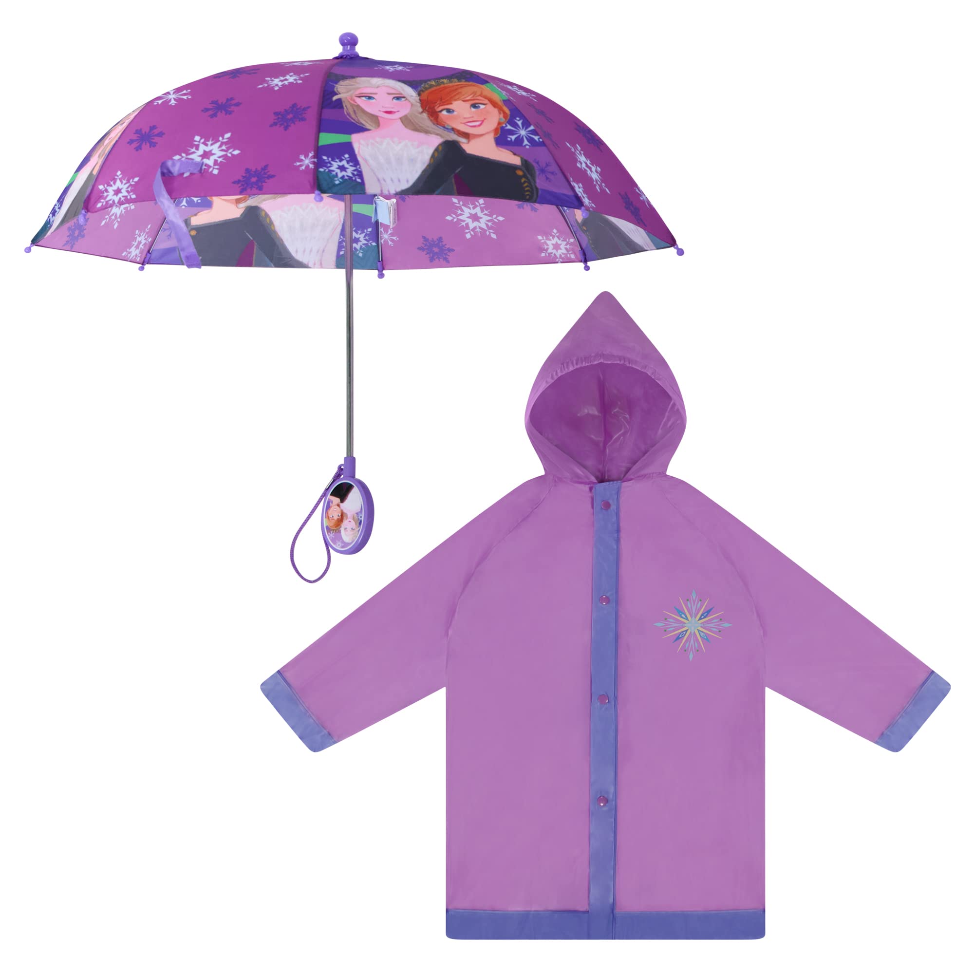 Disney Girls Kids Umbrella and Slicker, Frozen Elsa and Anna Toddler and Little Girl Rain Wear Set, For Ages 2-7